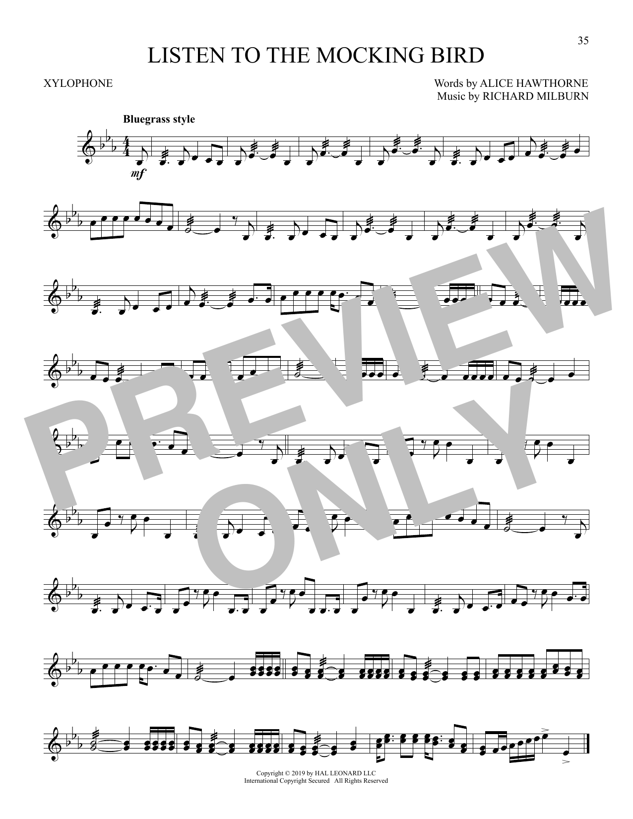 Learn to play Richard Milburn Listen To The Mocking Bird sheet music for Xylophone Solo in minutes. Price: 3.9900$ Richard Milburn Listen To The Mocking Bird sheet music notes and chords arranged for Xylophone Solo