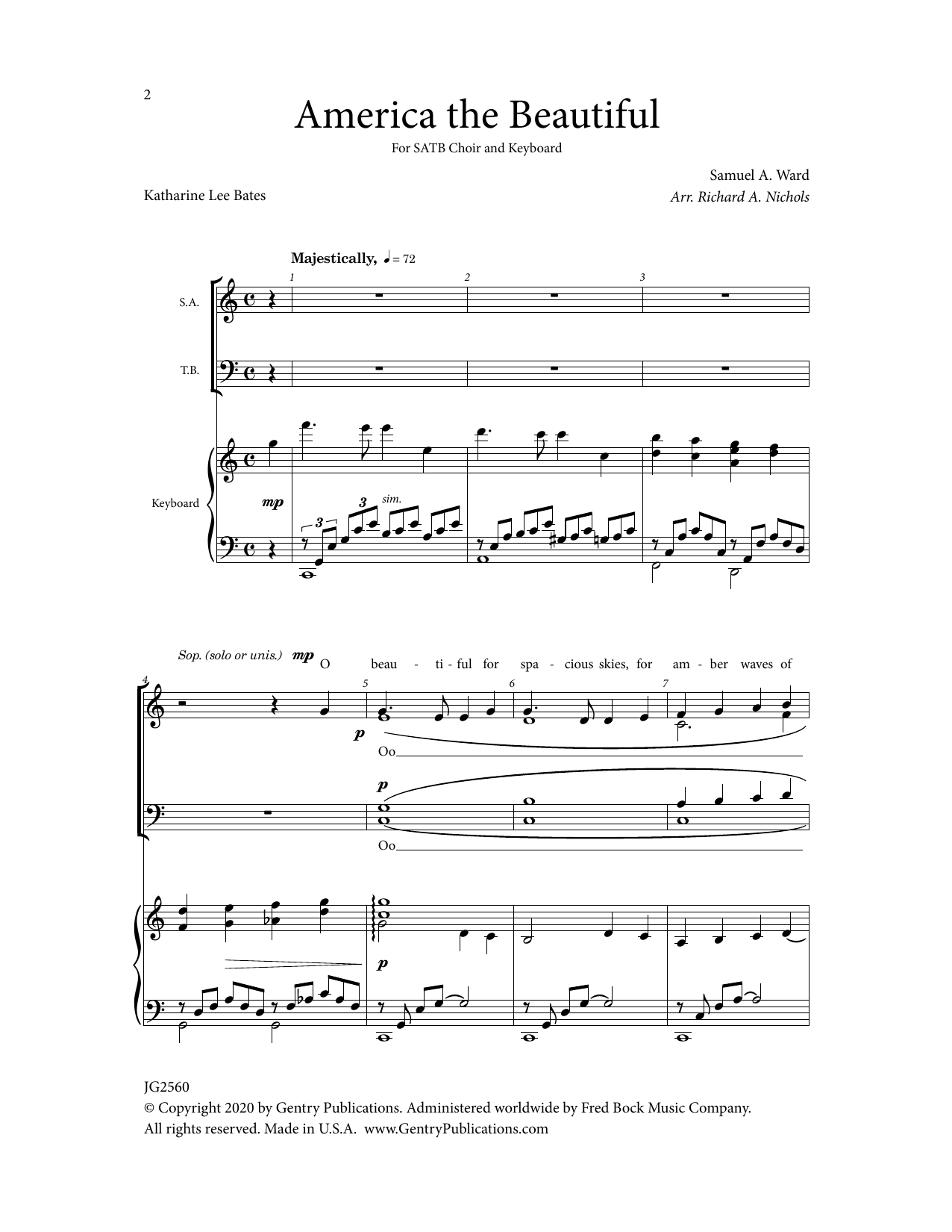 Richard Nichols America The Beautiful sheet music notes and chords. Download Printable PDF.