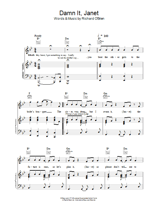 Learn to play Richard O'Brien Damn It, Janet sheet music for Piano, Vocal & Guitar (Right-Hand Melody) in minutes. Richard O'Brien Damn It, Janet sheet music notes and chords. Download Printable PDF.