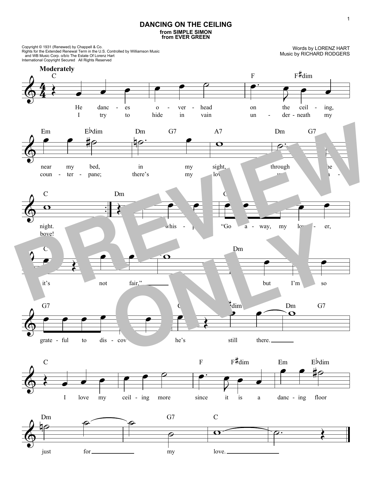 Richard Rodgers Dancing On The Ceiling sheet music notes and chords arranged for Easy Lead Sheet / Fake Book