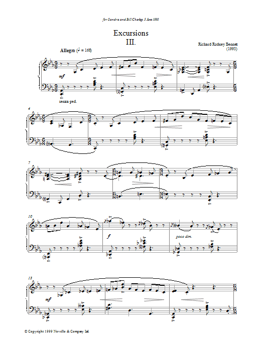 Richard Rodney Bennett Excursions III sheet music notes and chords. Download Printable PDF.