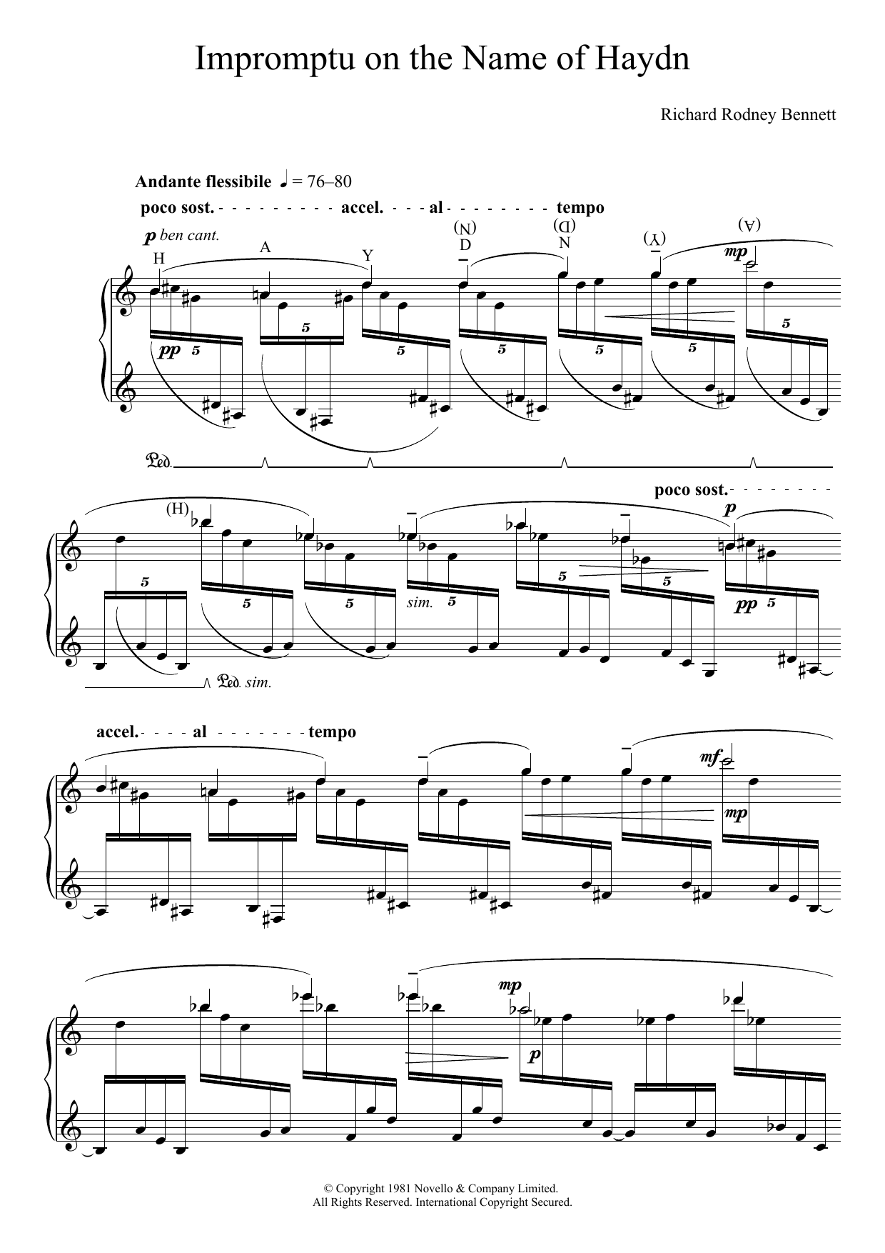 Learn to play Richard Rodney Bennett Impromptu On The Name Of Haydn sheet music for Piano Solo in minutes. Richard Rodney Bennett Impromptu On The Name Of Haydn sheet music notes and chords. Download Printable PDF.