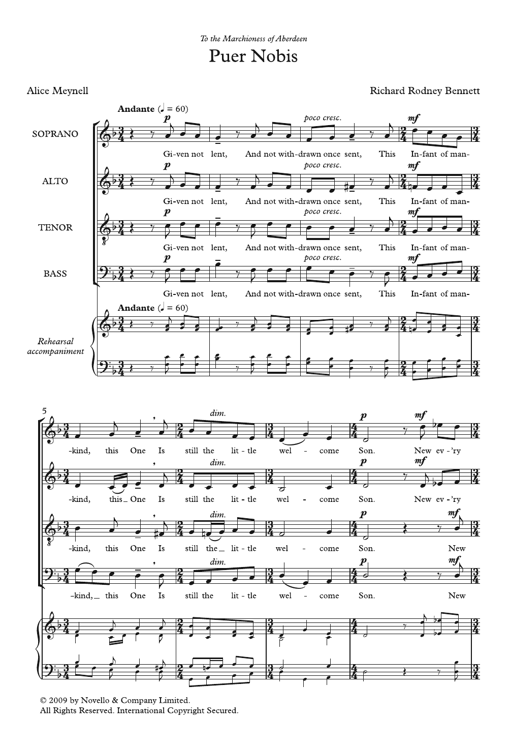 Richard Rodney Bennett Puer Nobis sheet music notes and chords. Download Printable PDF.