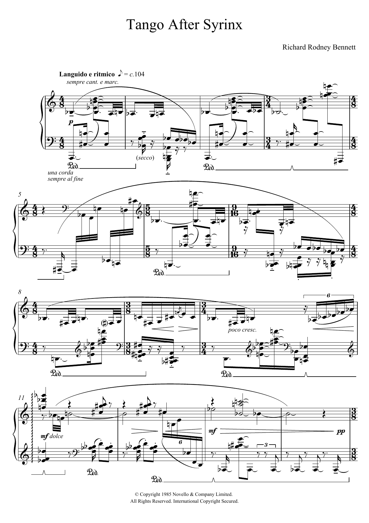 Learn to play Richard Rodney Bennett Tango After Syrinx sheet music for Piano Solo in minutes. Richard Rodney Bennett Tango After Syrinx sheet music notes and chords. Download Printable PDF.