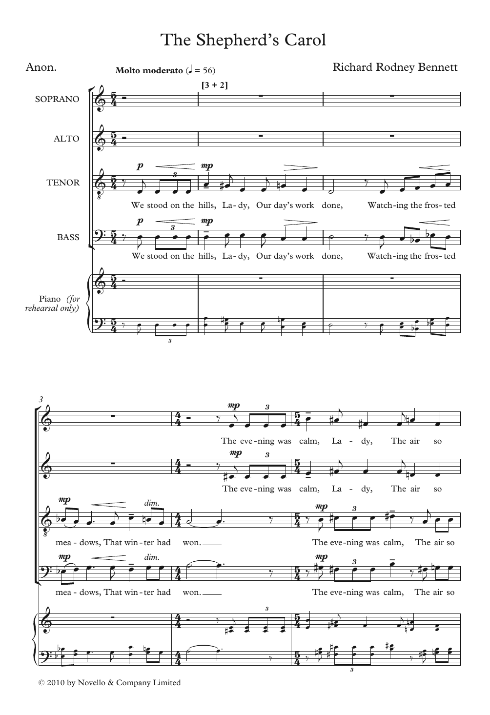 Learn to play Richard Rodney Bennett The Shepherd's Carol sheet music for SATB Choir in minutes. Price: 3.9900$ Richard Rodney Bennett The Shepherd's Carol sheet music notes and chords arranged for SATB Choir