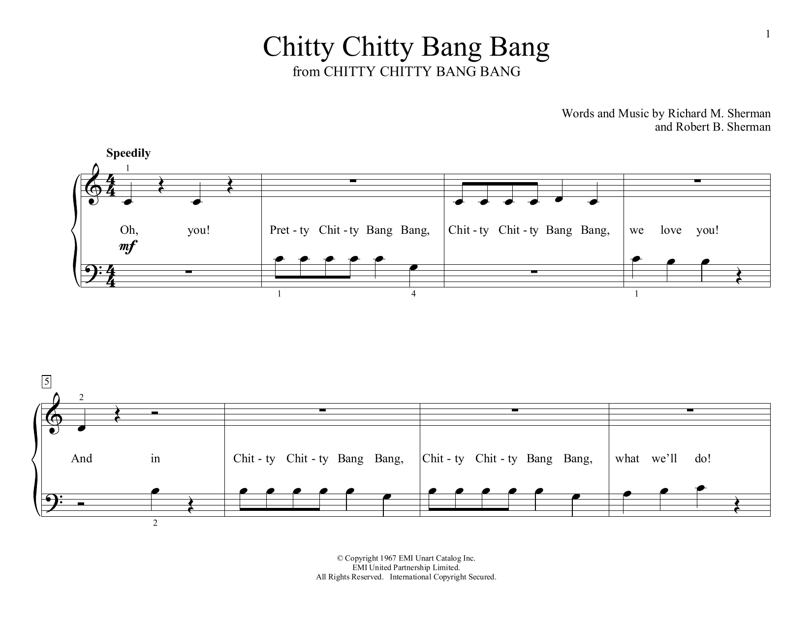 Learn to play Richard Sherman & Robert Sherman Chitty Chitty Bang Bang (arr. Christopher Hussey) sheet music for Educational Piano in minutes. Price: 6.9900$ Richard Sherman & Robert Sherman Chitty Chitty Bang Bang (arr. Christopher Hussey) sheet music notes and chords arranged for Educational Piano