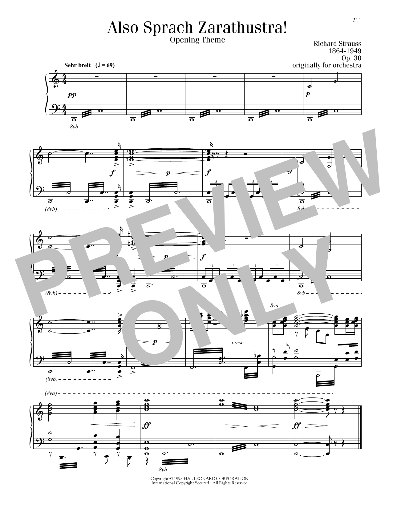 Learn to play Richard Strauss Also Sprach Zarathustra, Opening Theme sheet music for Easy Piano in minutes. Richard Strauss Also Sprach Zarathustra, Opening Theme sheet music notes and chords