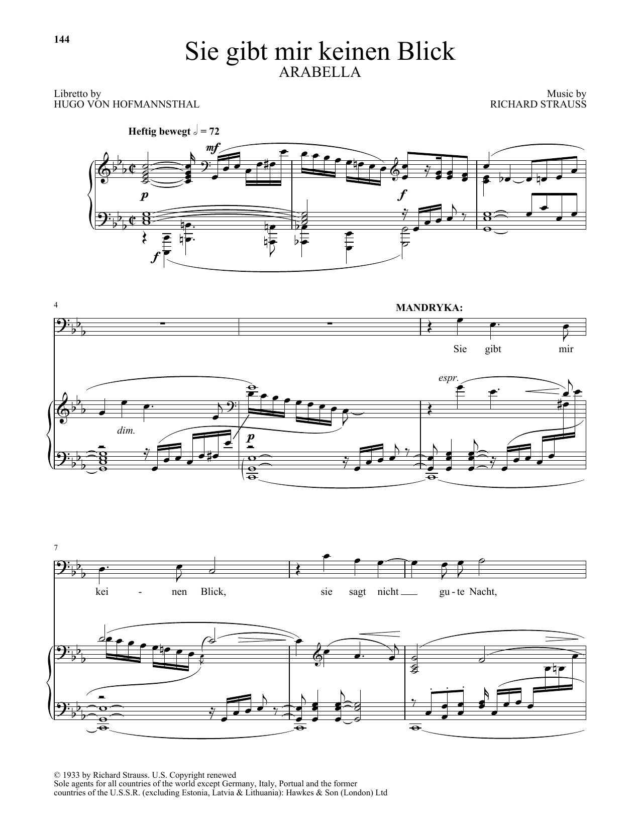 Learn to play Richard Strauss Sie gibt mir keinen Blick (from Arabella) sheet music for Piano & Vocal in minutes. Richard Strauss Sie gibt mir keinen Blick (from Arabella) sheet music notes and chords. Download Printable PDF.
