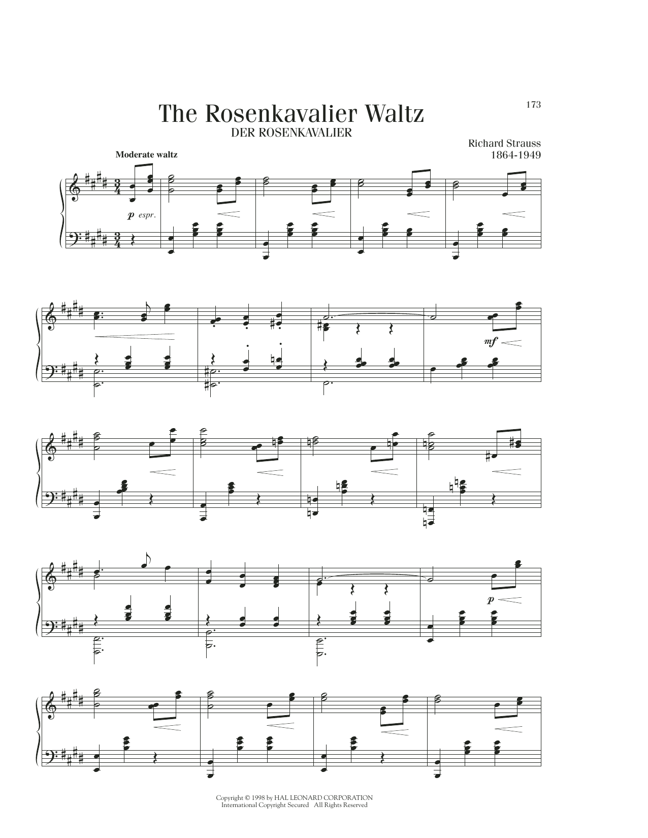 Richard Strauss The Rosenkavalier Waltz sheet music notes and chords. Download Printable PDF.