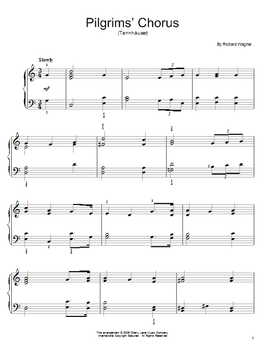 Richard Wagner Pilgrims' Chorus sheet music notes and chords. Download Printable PDF.