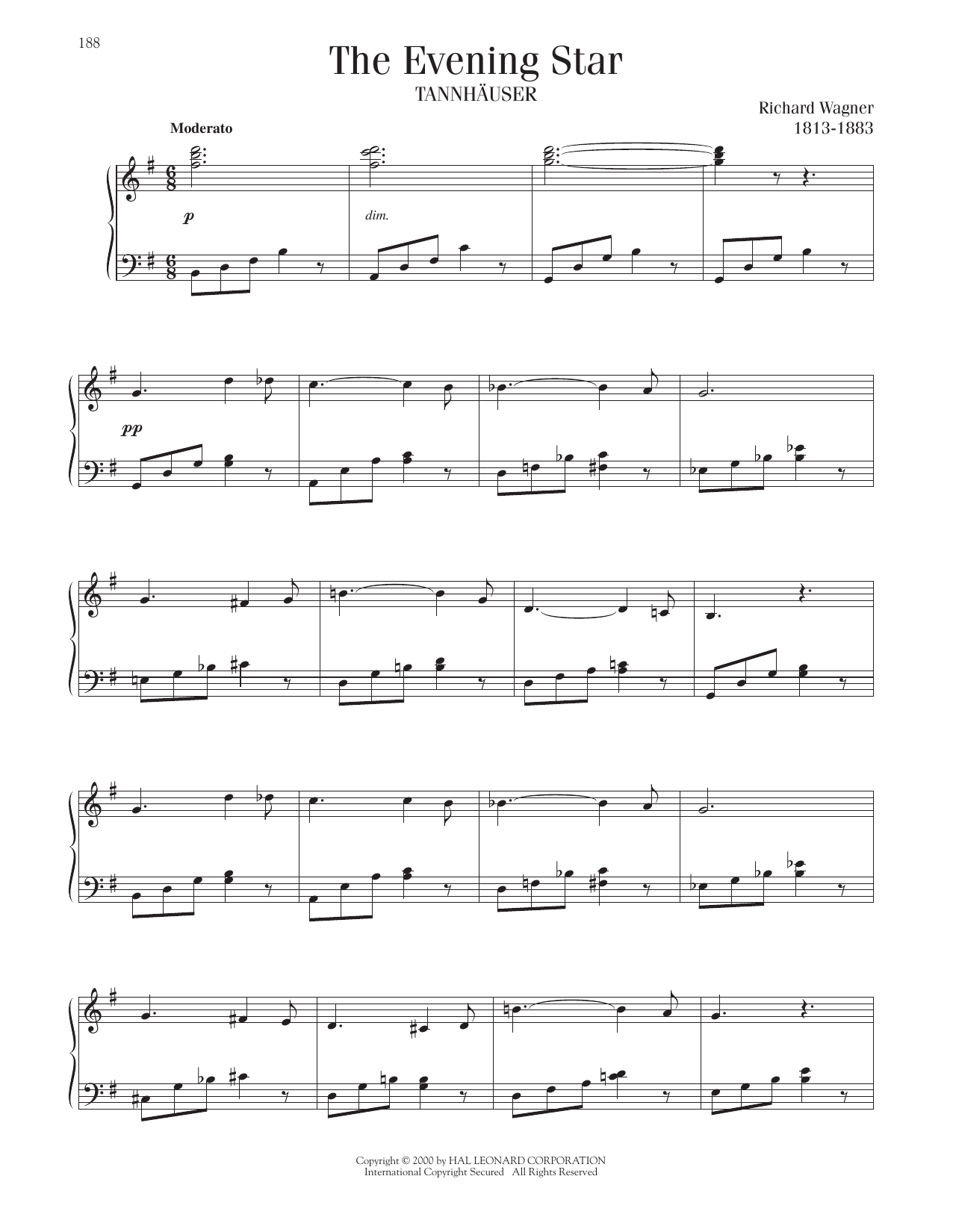 Richard Wagner The Evening Star sheet music notes and chords. Download Printable PDF.