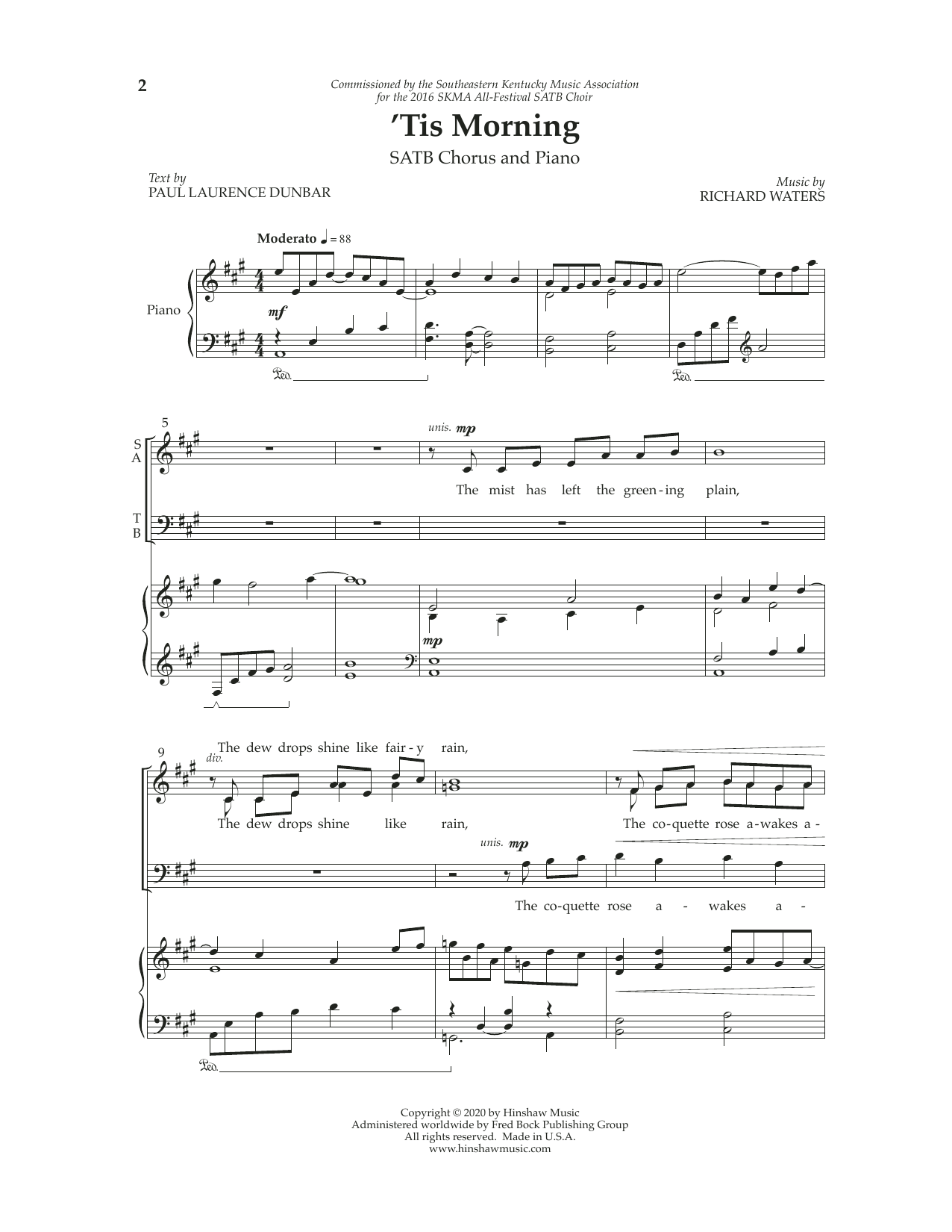 Learn to play Richard Waters 'Tis Morning sheet music for SATB Choir in minutes. Price: 3.9900$ Richard Waters 'Tis Morning sheet music notes and chords arranged for SATB Choir