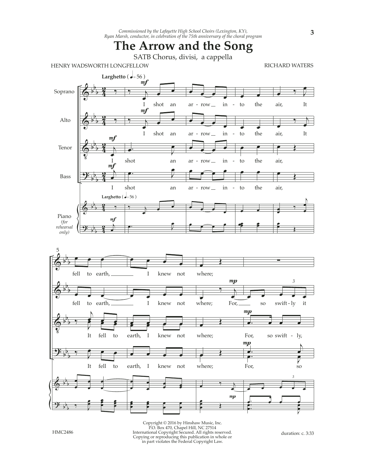 Learn to play Richard Waters The Arrow And The Song sheet music for SATB Choir in minutes. Price: 3.9900$ Richard Waters The Arrow And The Song sheet music notes and chords arranged for SATB Choir