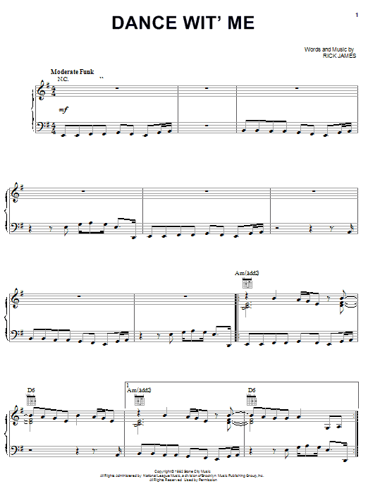 Rick James Dance Wit' Me sheet music notes and chords. Download Printable PDF.