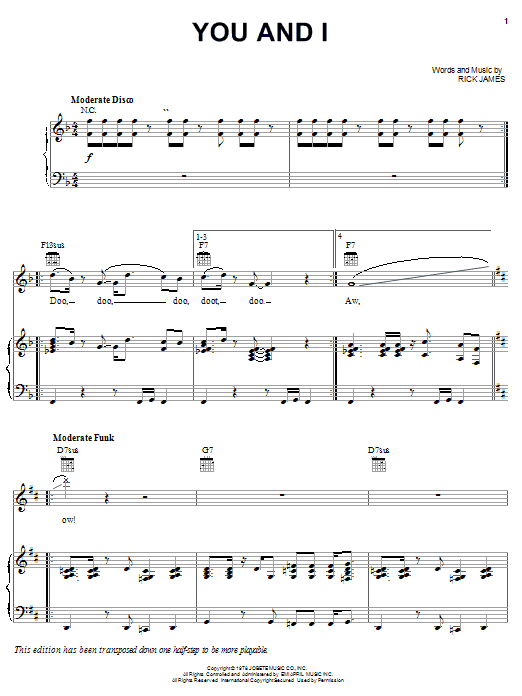 Rick James You And I sheet music notes and chords. Download Printable PDF.