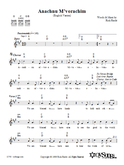Rick Recht Anachnu M'vorachim sheet music notes and chords arranged for Lead Sheet / Fake Book