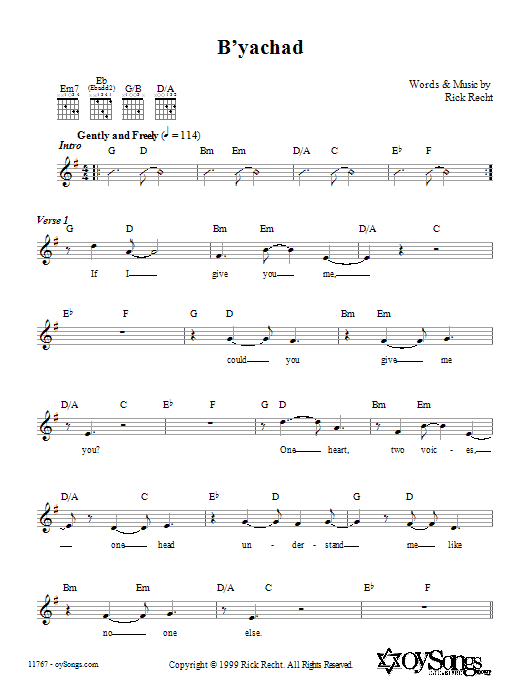 Rick Recht B'yachad sheet music notes and chords. Download Printable PDF.