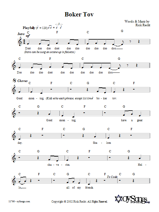 Rick Recht Boker Tov sheet music notes and chords. Download Printable PDF.