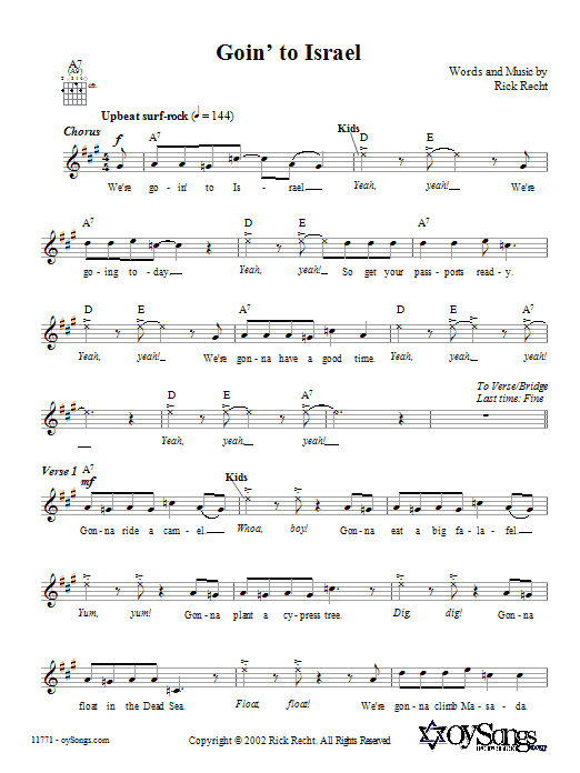 Rick Recht Goin' to Israel sheet music notes and chords. Download Printable PDF.