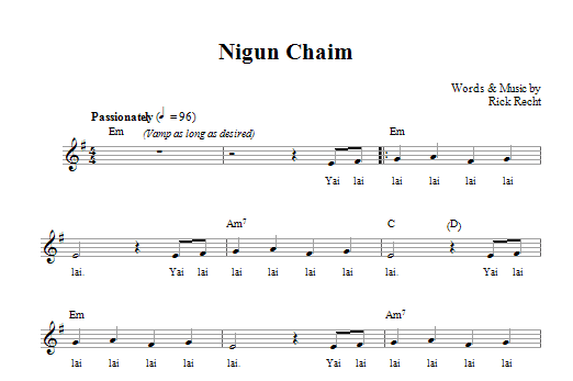 Rick Recht Nigun Chaim sheet music notes and chords. Download Printable PDF.