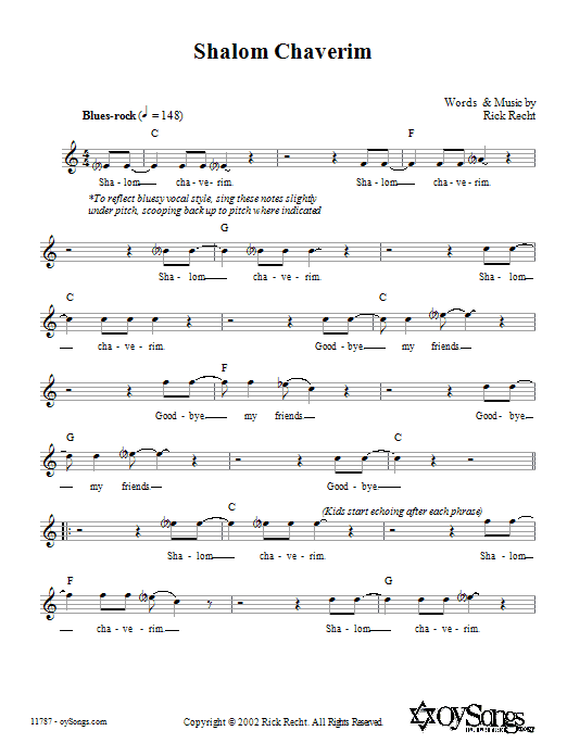 Rick Recht Shalom Chaverim sheet music notes and chords. Download Printable PDF.