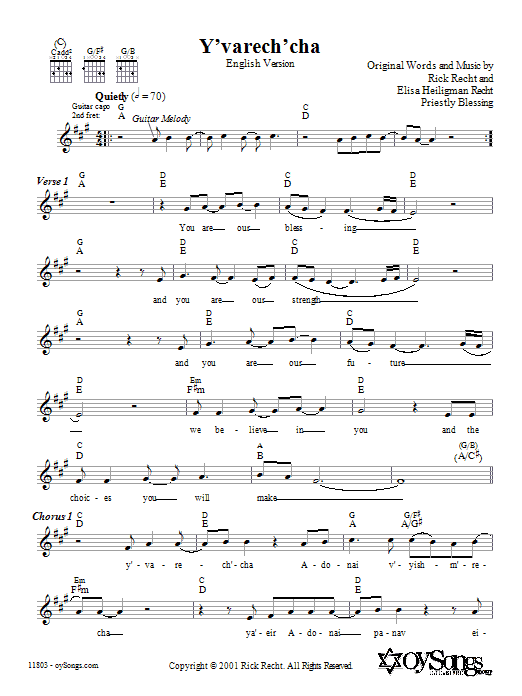 Learn to play Rick Recht Y'varech'cha (English Version) sheet music for Lead Sheet / Fake Book in minutes. Price: 5.9900$ Rick Recht Y'varech'cha (English Version) sheet music notes and chords arranged for Lead Sheet / Fake Book