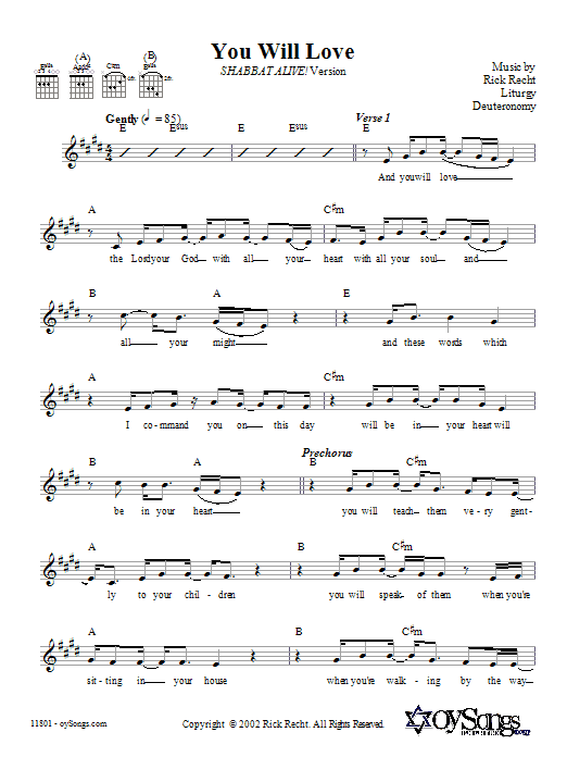 Learn to play Rick Recht You Will Love (Shabbat Alive! Version) sheet music for Lead Sheet / Fake Book in minutes. Price: 5.9900$ Rick Recht You Will Love (Shabbat Alive! Version) sheet music notes and chords arranged for Lead Sheet / Fake Book