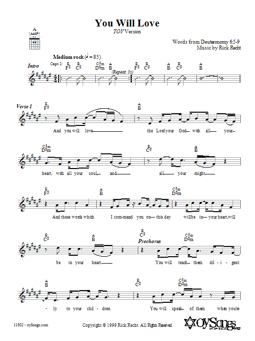 Learn to play Rick Recht You Will Love (Tov Version) sheet music for Lead Sheet / Fake Book in minutes. Price: 5.9900$ Rick Recht You Will Love (Tov Version) sheet music notes and chords arranged for Lead Sheet / Fake Book