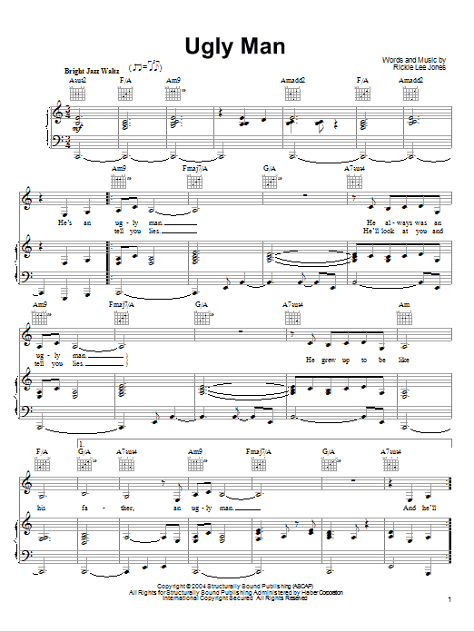 Rickie Lee Jones Ugly Man sheet music notes and chords. Download Printable PDF.