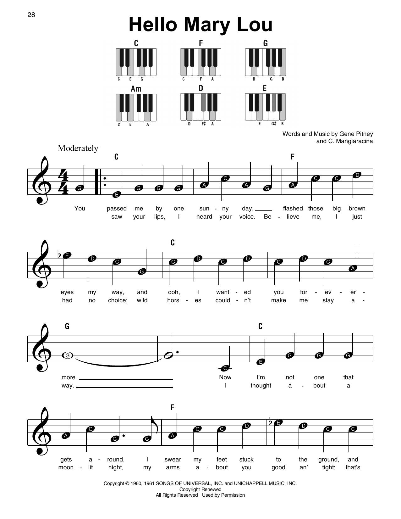 Ricky Nelson Hello Mary Lou sheet music notes and chords. Download Printable PDF.