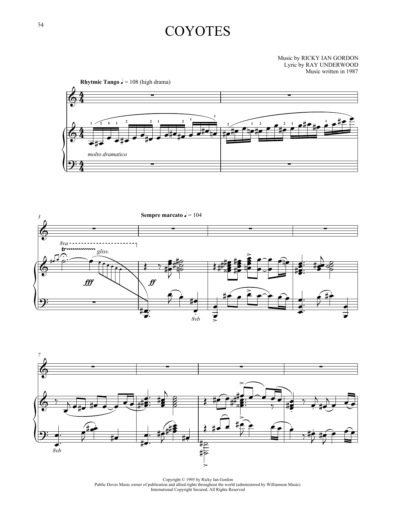 Ricky Ian Gordon Coyotes sheet music notes and chords. Download Printable PDF.