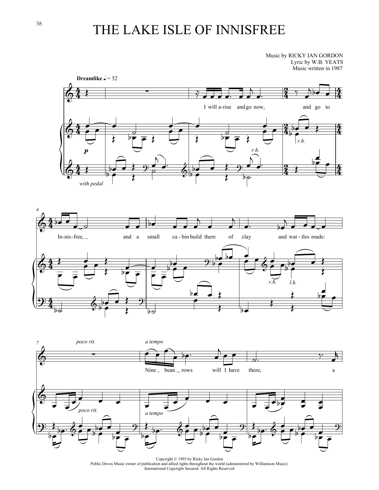 Ricky Ian Gordon The Lake Isle Of Innisfree Sheet Music Pdf