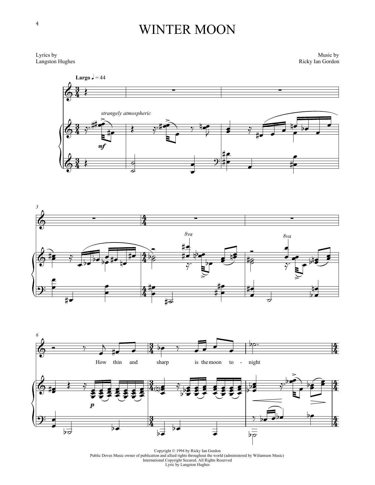 Learn to play Ricky Ian Gordon Winter Moon sheet music for Piano & Vocal in minutes. Ricky Ian Gordon Winter Moon sheet music notes and chords