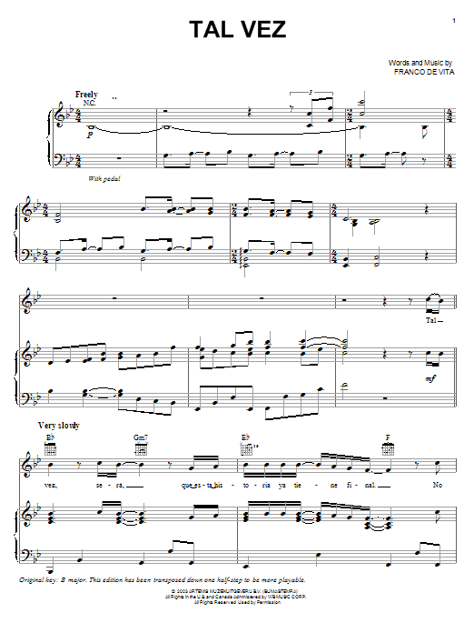 Ricky Martin Tal Vez sheet music notes and chords. Download Printable PDF.