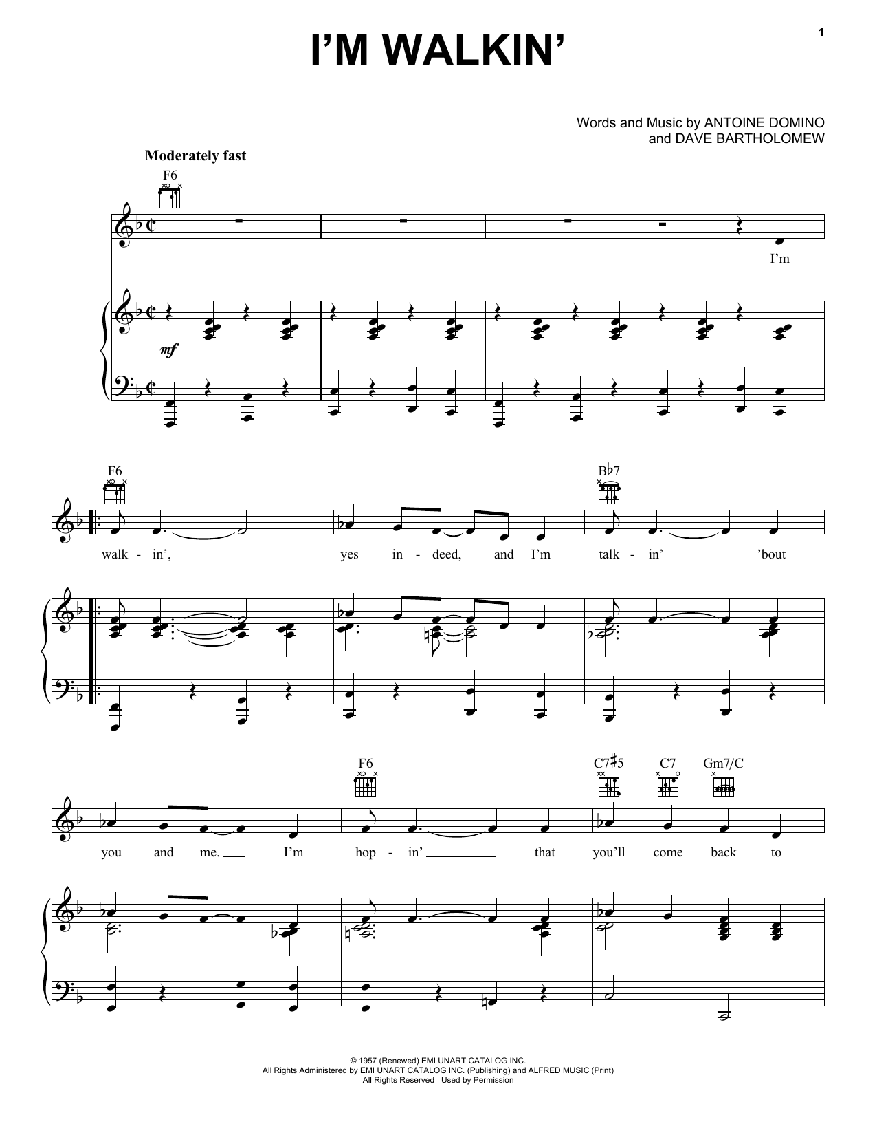 Learn to play Ricky Nelson I'm Walkin' sheet music for Lead Sheet / Fake Book in minutes. Ricky Nelson I'm Walkin' sheet music notes and chords. Download Printable PDF.