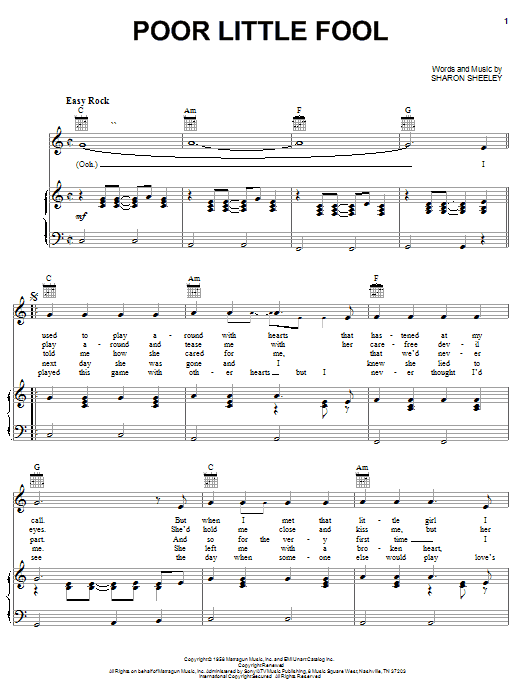 Ricky Nelson Poor Little Fool sheet music for Piano, Vocal & Guitar (Right-Hand Melody) in minutes. Price: 7.8900$ Ricky Nelson Poor Little Fool sheet music notes and chords. Download Printable PDF.