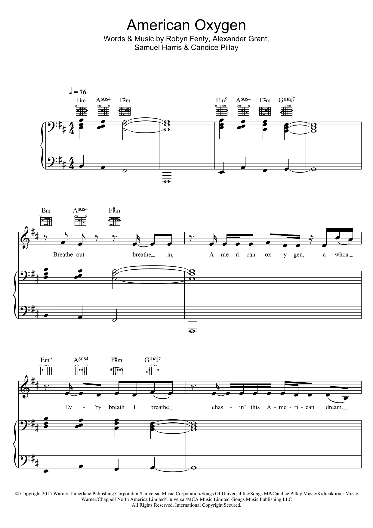 Rihanna 'American Oxygen' Sheet Music, Chords & Lyrics | Download.