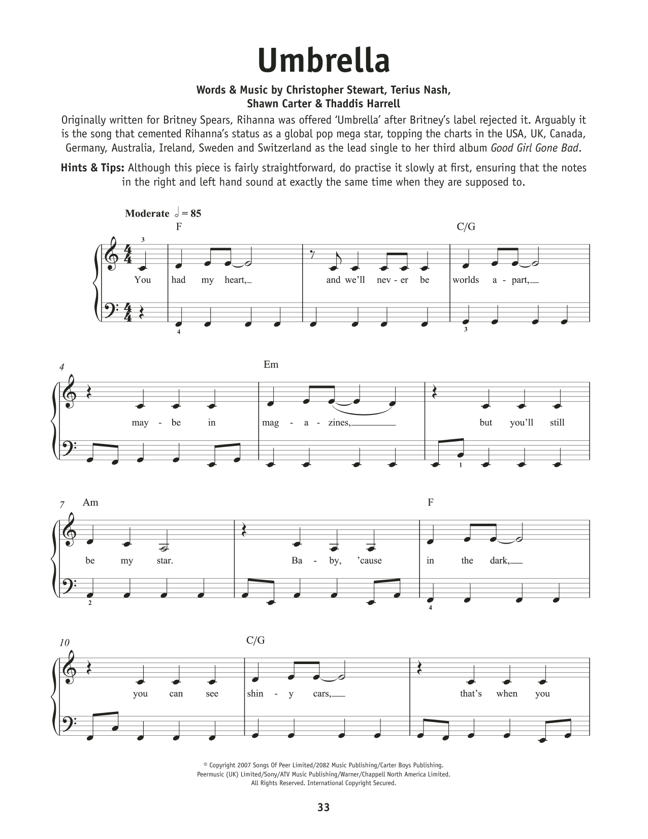 Rihanna and Jay-Z Umbrella sheet music notes and chords. Download Printable PDF.