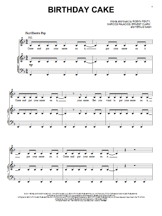 Rihanna Birthday Cake sheet music notes and chords. Download Printable PDF.