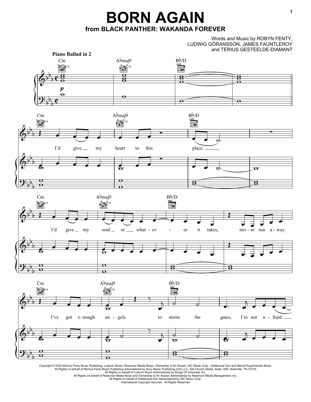 Rihanna Born Again (from Black Panther: Wakanda Forever) sheet music notes and chords. Download Printable PDF.