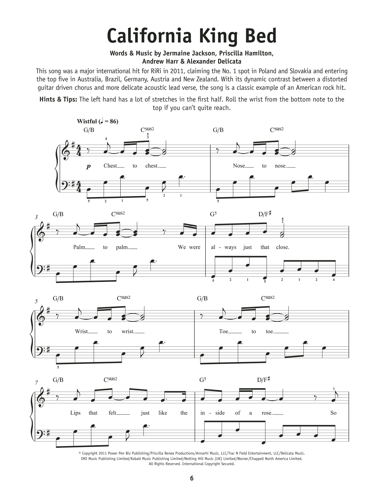 Rihanna California King Bed sheet music notes and chords. Download Printable PDF.