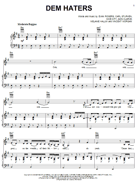 Rihanna Dem Haters sheet music notes and chords. Download Printable PDF.