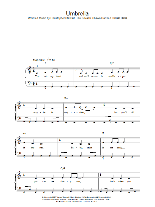 Rihanna Umbrella (feat. Jay-Z) sheet music notes and chords. Download Printable PDF.