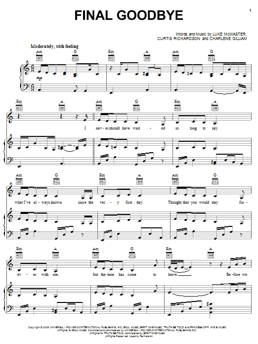 Rihanna Final Goodbye sheet music notes and chords. Download Printable PDF.