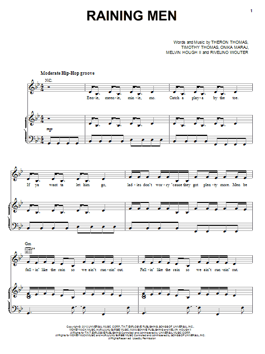 Rihanna Raining Men sheet music notes and chords. Download Printable PDF.