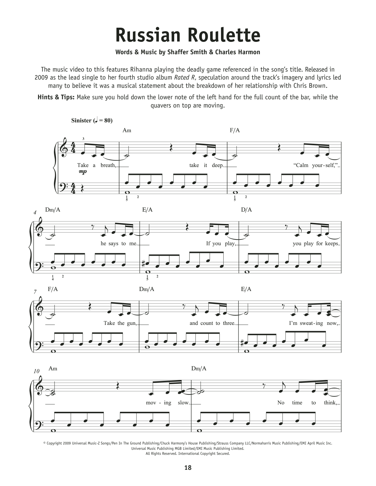 Rihanna Russian Roulette sheet music notes and chords. Download Printable PDF.