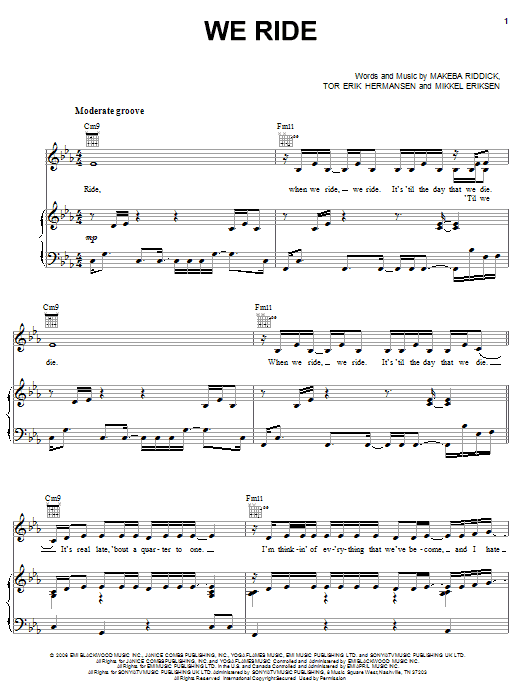 Rihanna We Ride sheet music notes and chords. Download Printable PDF.