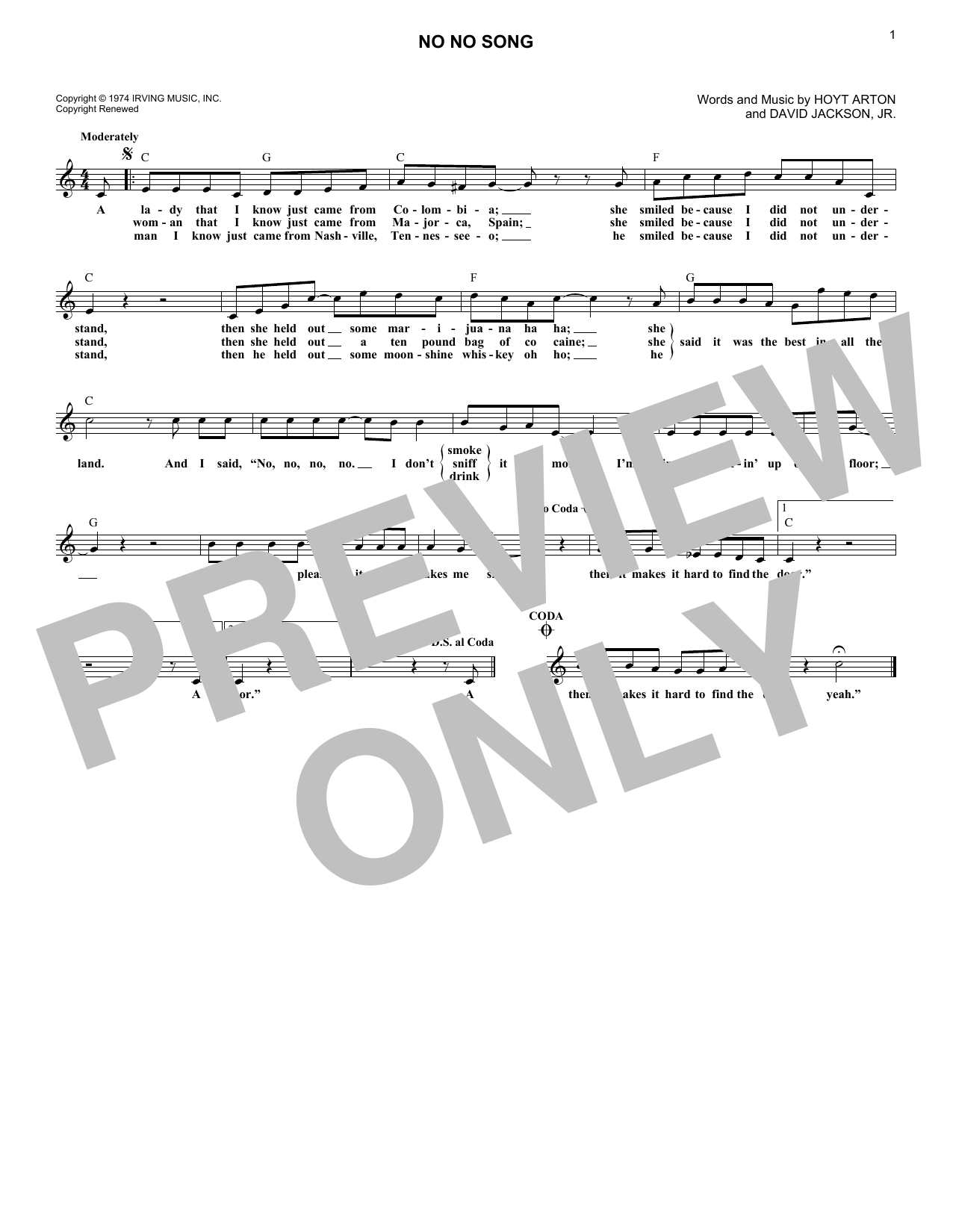 Ringo Starr No No Song sheet music notes and chords. Download Printable PDF.