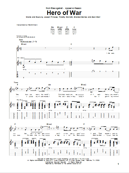 My Hero sheet music for guitar (tablature) (PDF) v2