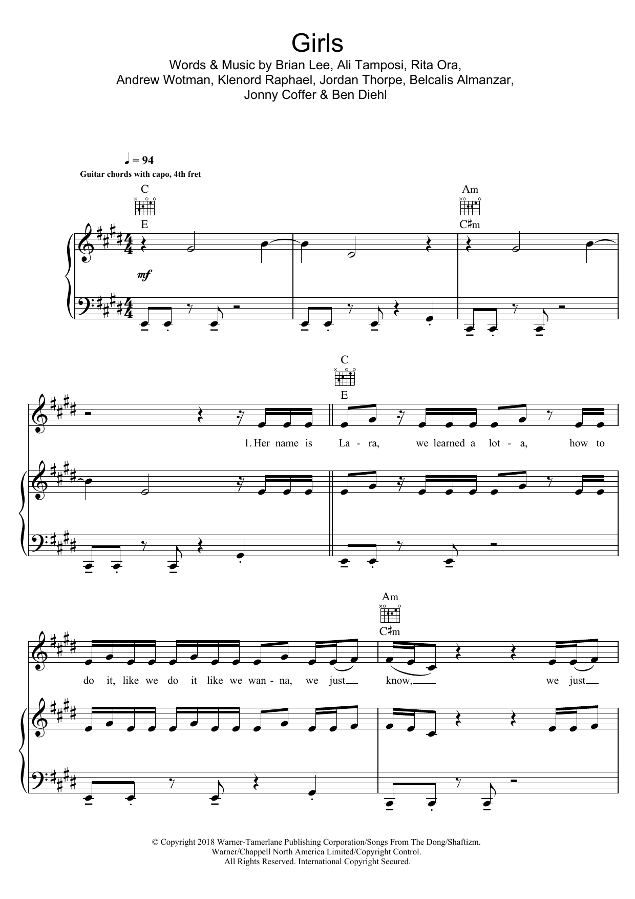 Rita Ora Girls Featuring Cardi B Bebe Rexha And Charli Xcx Sheet Music Pdf Notes Chords Pop Score Piano Vocal Guitar Right Hand Melody Download Printable Sku 125853